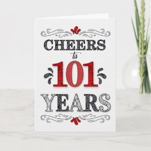 Carte 101e anniversaire Cheers en Motif noir blanc rouge