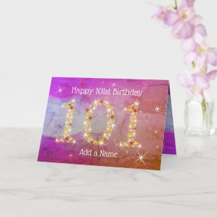Carte 101e anniversaire - Nombre d'étoiles - âge pourpre