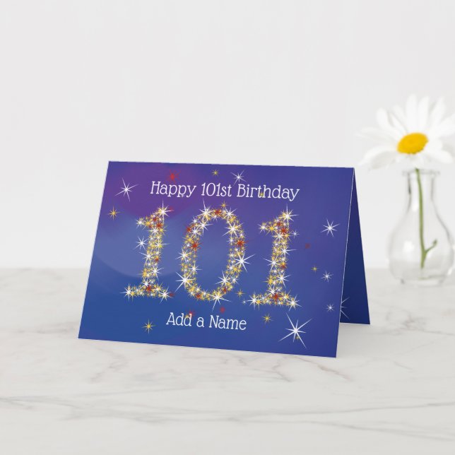 Carte 101e anniversaire - Nombre d'étoiles - Bleu - 101  (Petite plante)