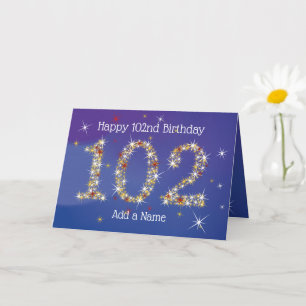 Carte 102e anniversaire - Nombre d'étoiles - Bleu - 102 