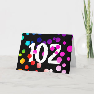 Carte 102e anniversaire - Points arc-en-ciel sur noir
