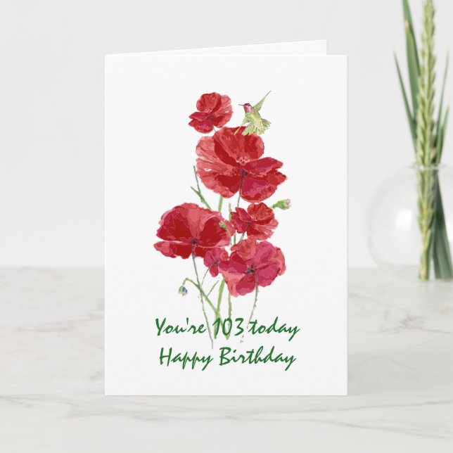 Carte 103e anniversaire Aquarelle rouge coquelicot (Devant)