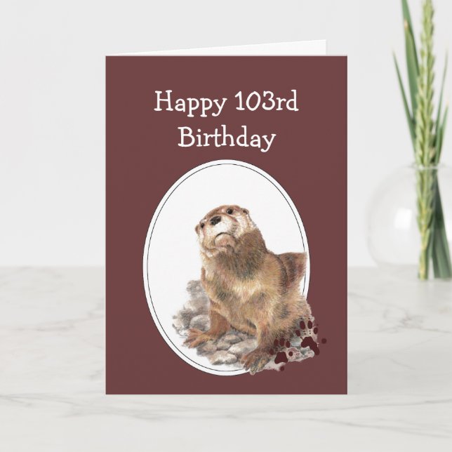 Carte 103e Humour d'anniversaire avec une loutre d'aquar (Devant)
