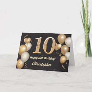 Carte 10e anniversaire Ballons noirs et or Anniversaire