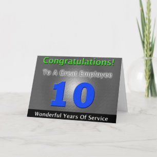 Carte 10e anniversaire de l'employé gras et élégant