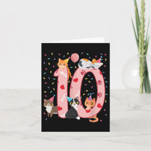Carte 10e anniversaire fille mignonne tenue de chat 10 a