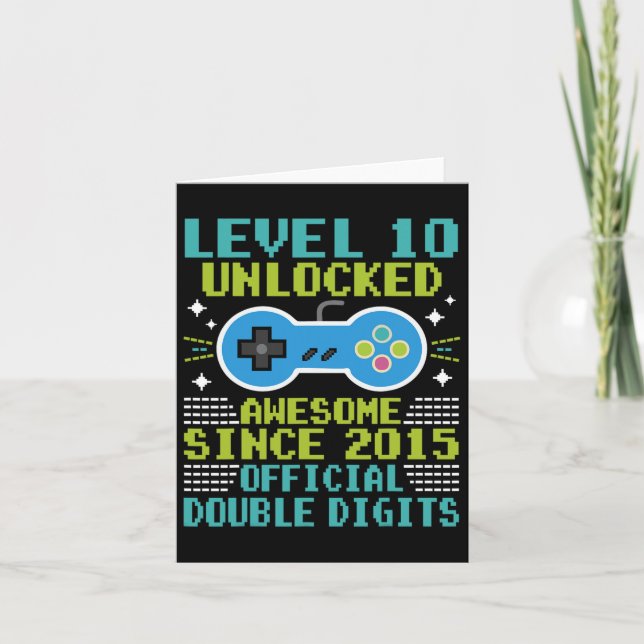Carte 10e anniversaire garçons niveau 10 déverrouillé st (Devant)