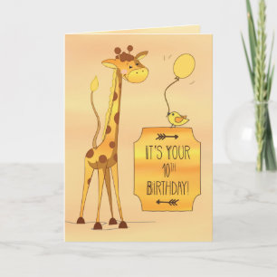 Carte 10e anniversaire grande Giraffe et oiseaux