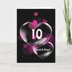 Carte 10e anniversaire Heart Bubbles sur Noir