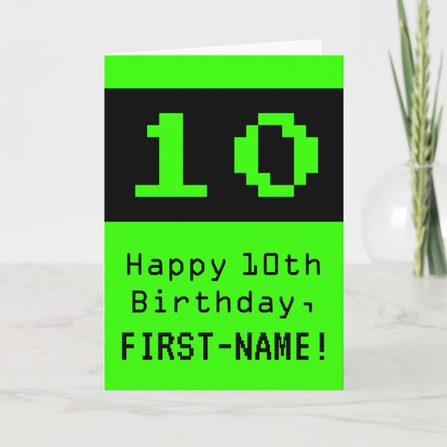 Carte 10e anniversaire : Nerdy / Geeky Style "10" et nom (Devant)