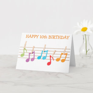 Carte **10e ANNIVERSAIRE** NOTES MUSICALES SOUHAITS D'AN
