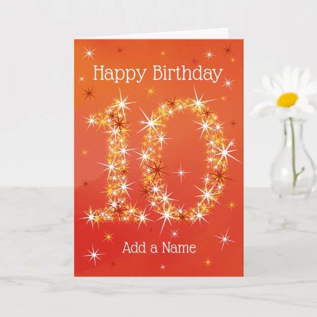 Carte 10e anniversaire - Numéro 10 en étoiles - Rouge -  (Petite plante)