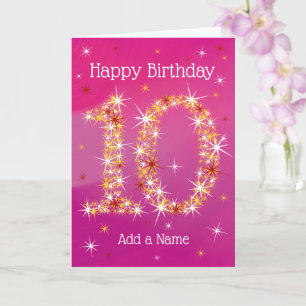 Carte 10e anniversaire - Numéro 10 étoiles - Rose - âge 