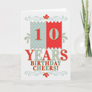 Carte 10e anniversaire pour garçons ou filles en rouge e