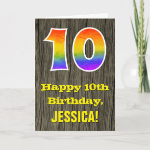 Carte 10e anniversaire : Rustic Faux Wood Look, Rainbow 