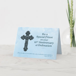 Carte 10e Ordination Anniversaire Prêtre, Croix Ornate