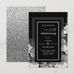 Carte 10ème copie de rose d'argent d'anniversaire, noir