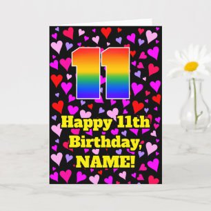 Carte 11e anniversaire : Amour Hearts Motif, Arc-en-ciel