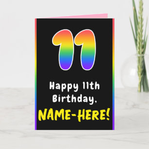 Carte 11e anniversaire : Arc-en-ciel coloré # 11, Nom pe