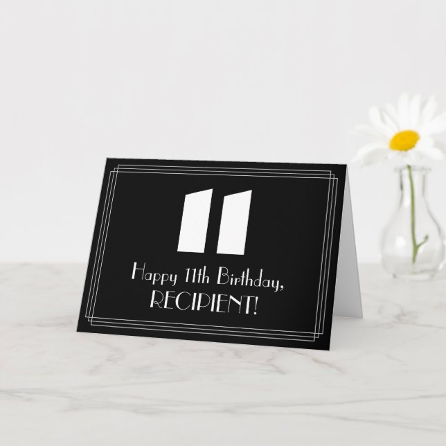 Carte 11e anniversaire : Art Déco Inspiré Look "11" & No (Petite plante)