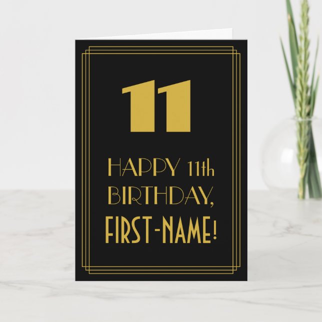 Carte 11e anniversaire ~ Art Déco Inspiré Look "11" & No (Devant)