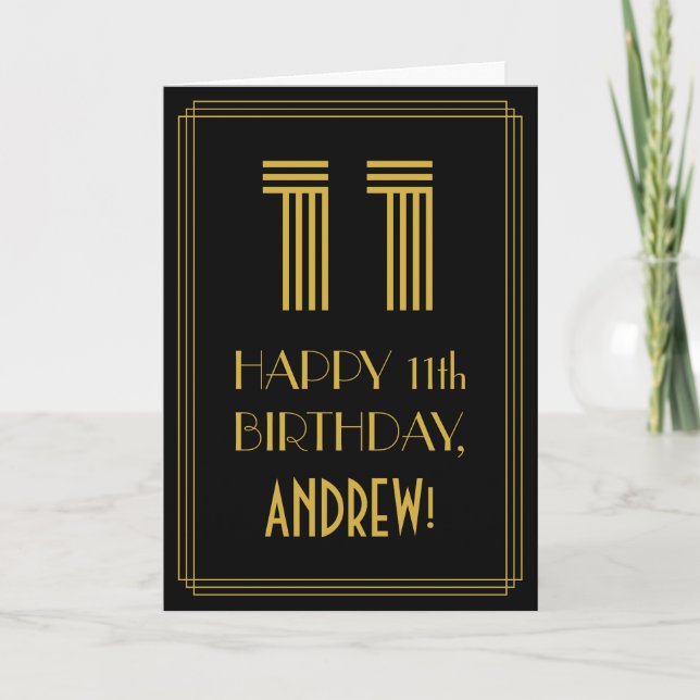 Carte 11e anniversaire : Art Déco Inspiré Look "11" & No (Devant)