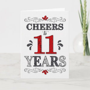 Carte 11e anniversaire Cheers en rouge blanc noir Motif