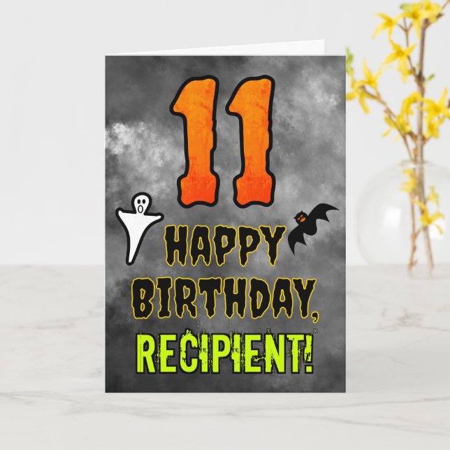 Carte 11e anniversaire : Eerie Halloween Thème + Nom per (Fleur jaune)