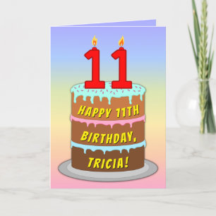 Carte 11e anniversaire — Fun Cake & Candles, avec nom pe