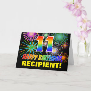 Carte 11e anniversaire : Gras, Amusants, Feu d'artifice,