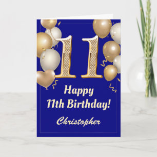 Carte 11e anniversaire Marine Bleu et Ballons d'or Confe