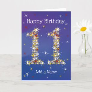 Carte 11e anniversaire - Numéro 11 en étoiles - Bleu - Â
