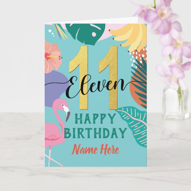 Carte 11e anniversaire Pastel tropical Pastel Nom du Fla (Orchidée)
