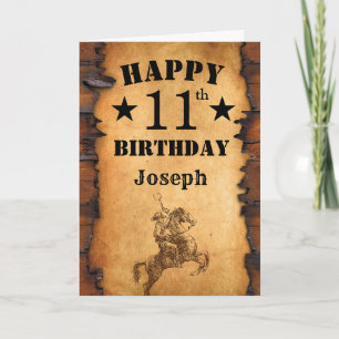 Carte 11e anniversaire Pays rustique Western Cowboy Hors