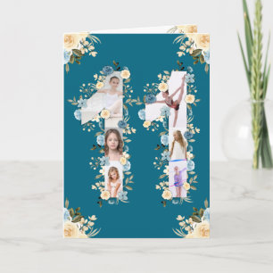Carte 11e anniversaire Photo Collage Fleur Jaune Turquoi