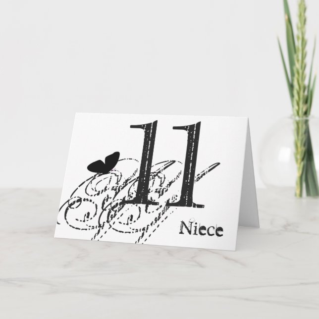 Carte 11e anniversaire pour une nièce, papillon noir, te (Devant)