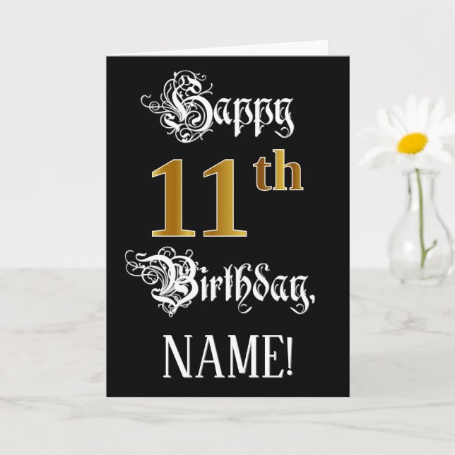 Carte 11e anniversaire — Script fantaisie; Faux Gold Loo (Petite plante)