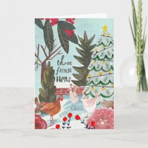 Carte 12 jours de Noël trois poules françaises