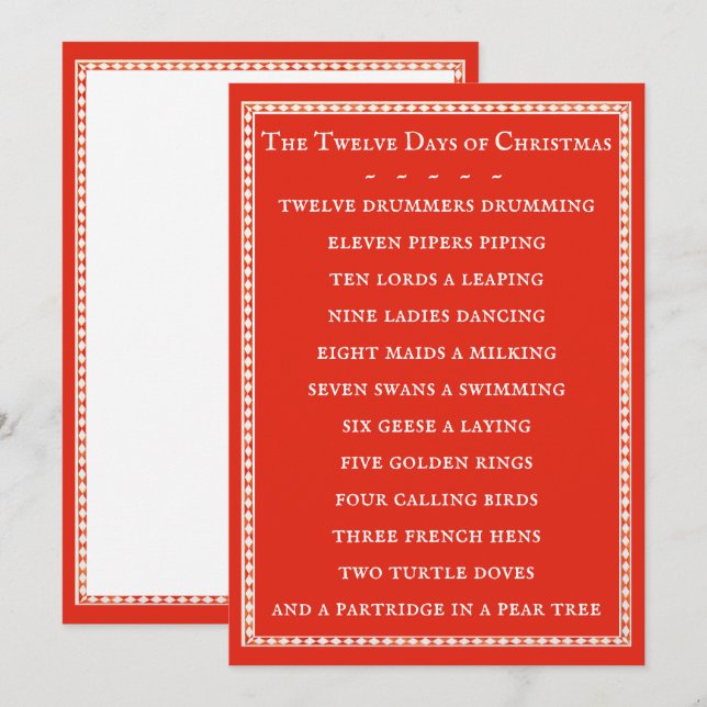 Carte 12 JOURS LYRICS 5x7 Plat Card / Rouge (Devant / Derrière)