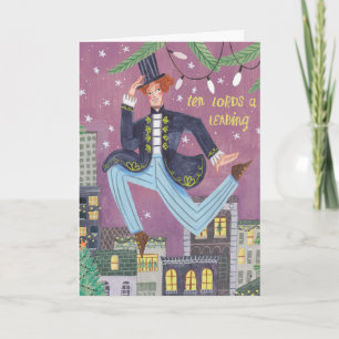 Carte 12 jours mignons de Noël dix seigneurs sautent