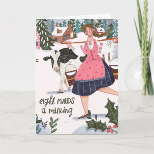 Carte 12 jours mignons de Noël huit domestiques une trai