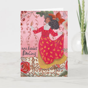Carte 12 jours mignons de Noël neuf dames dansent