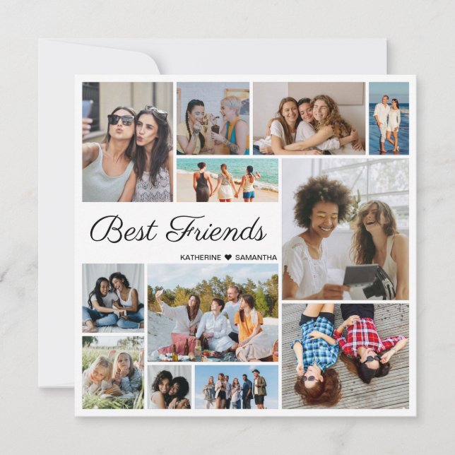Carte 12 Photo Collage Meilleurs Amis Forever Flat Card (Devant)