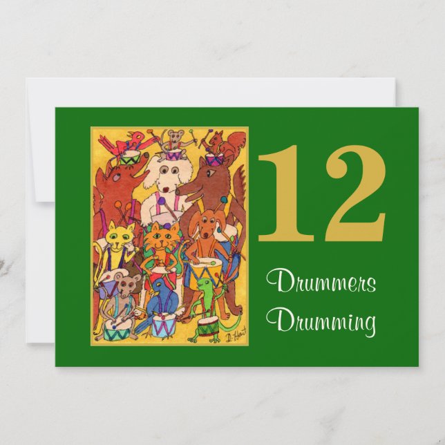 Carte 12 tambours tambourinant de mignons animaux Person (Devant)