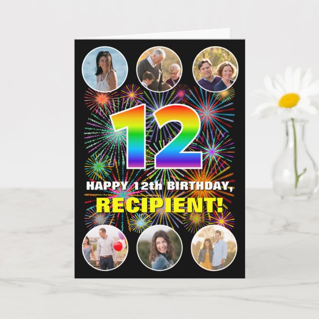 Carte 12e anniversaire : Arc en ciel amusant #, Nom pers (Petite plante)