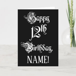 Carte 12e anniversaire : Fancy, Elegant Script + Nom per