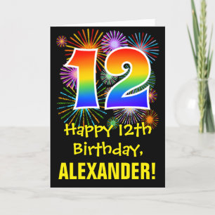 Carte 12e anniversaire : Fun Fireworks Motif + Rainbow 1