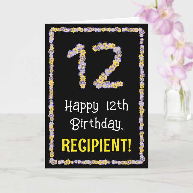 Carte 12e anniversaire : Nombre de fleurs florales, nom  (Orchidée)