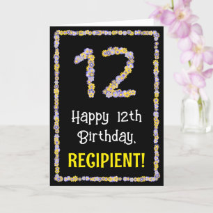 Carte 12e anniversaire : Nombre de fleurs florales, nom 