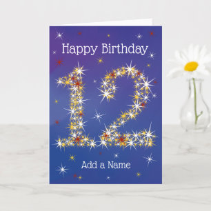 Carte 12e anniversaire - Numéro 12 en étoiles - Bleu - Â